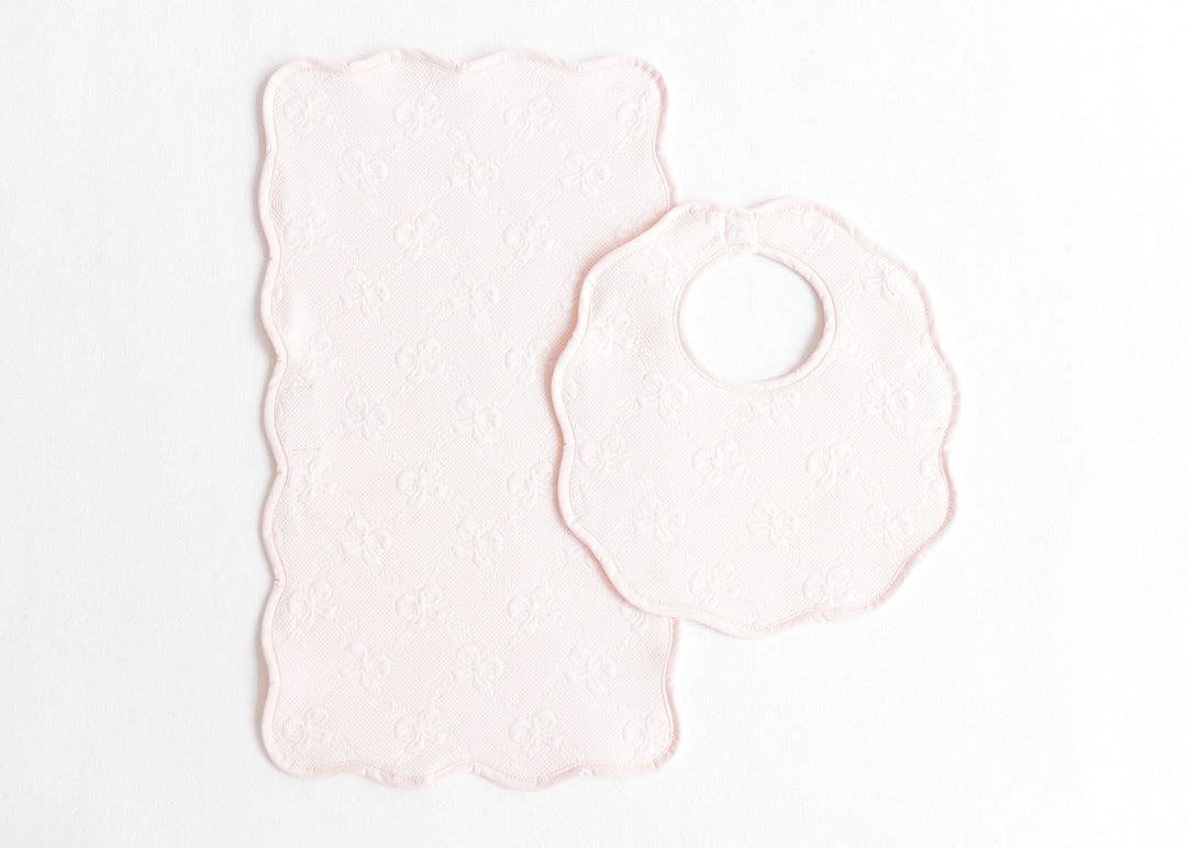 Pink Bows Bib & Burp Cloth Set