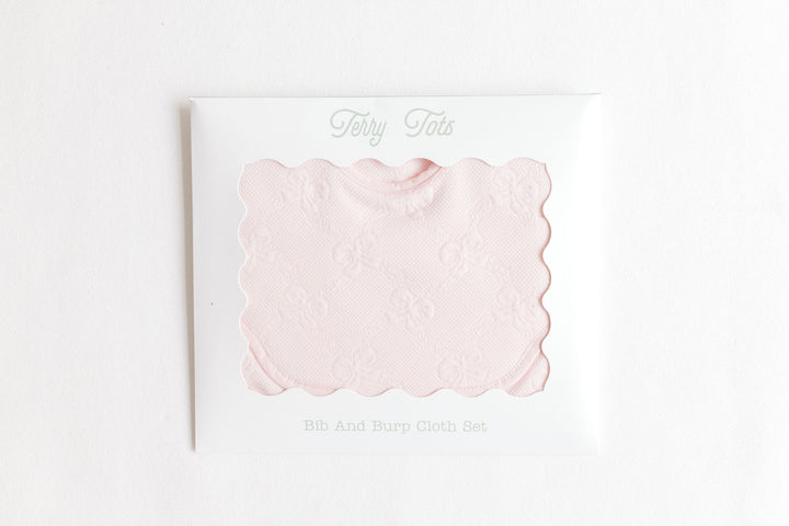 Pink Bows Bib & Burp Cloth Set