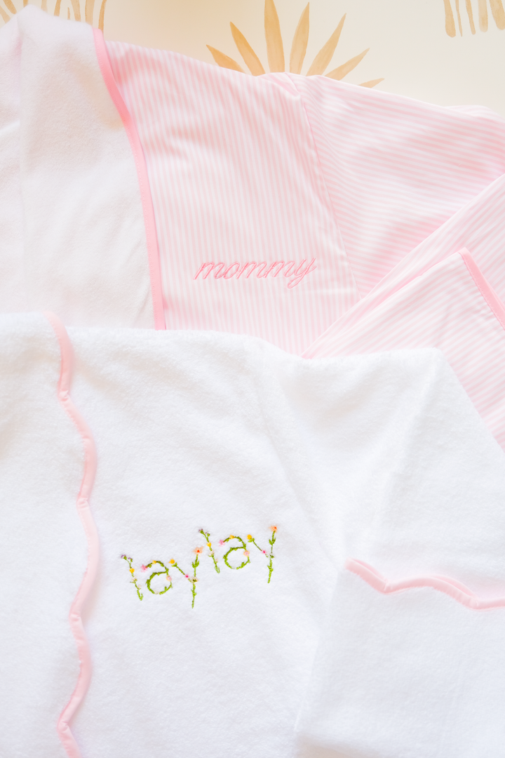 Women’s Luxe Bathrobe-Pink Pinstripe