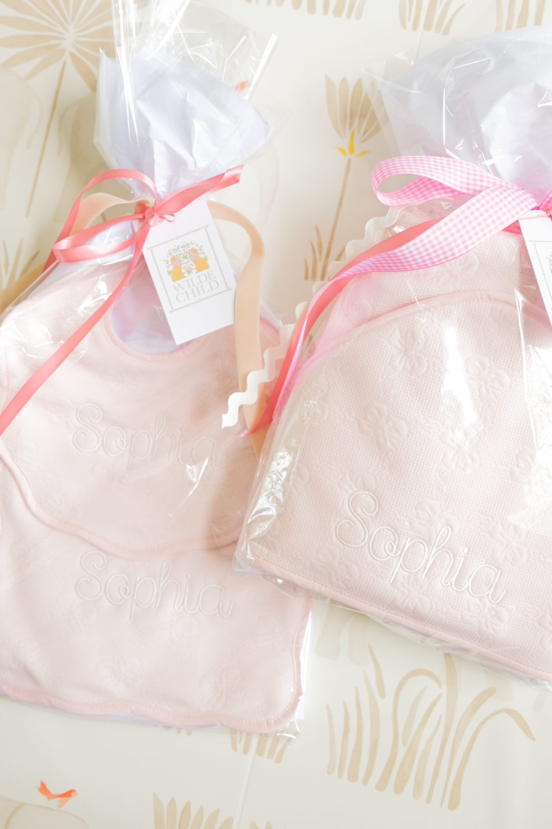 Pink Bows Bib & Burp Cloth Set