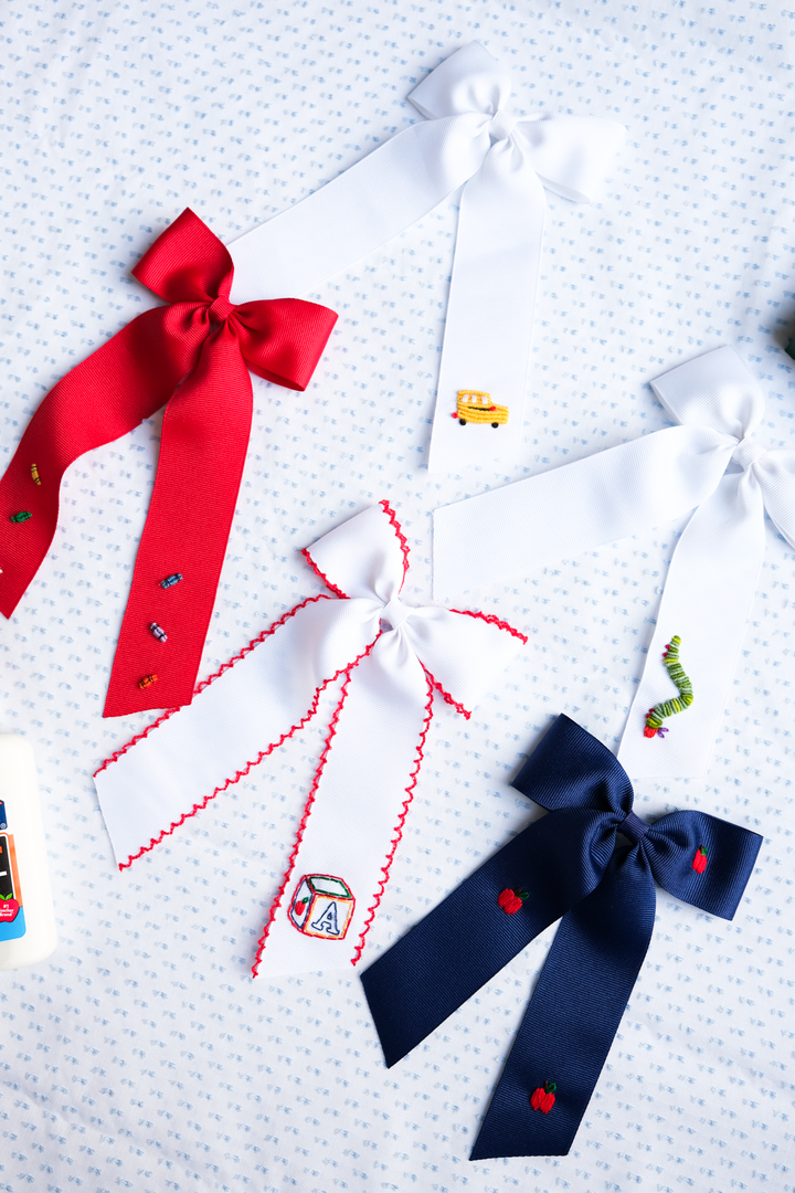 Hand Embroidered Back to School Bows