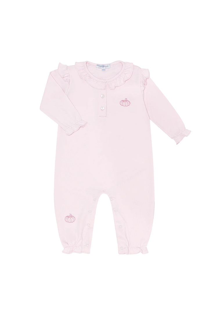 Pink Pumpkin Patch Embroidered Romper LS