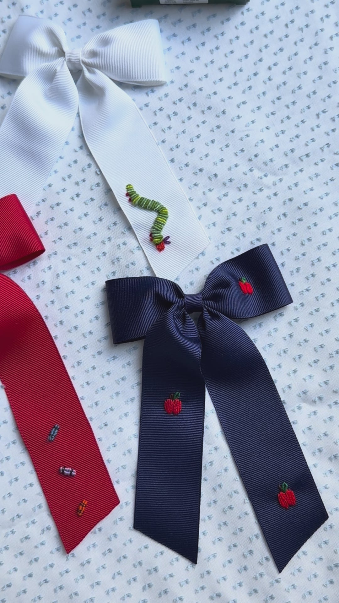 Hand Embroidered Back to School Bows