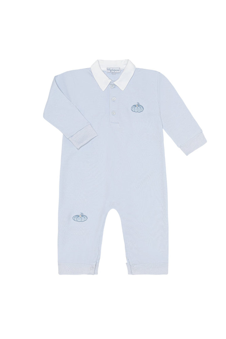 Blue Pumpkin Patch Embroidered Romper LS
